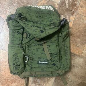 Supreme Olive Text Print Backpack